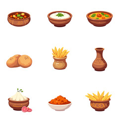 set of different food