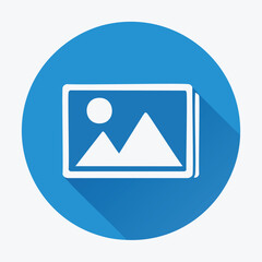 Landscape picture icon with mountains and sun image