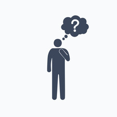 Person thinking with question mark thought bubble vector
