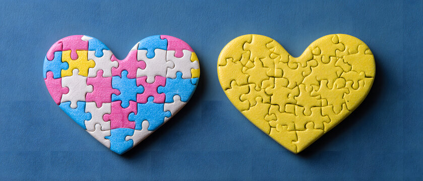 puzzle jigsaw heart on brain, mental health concept, world autism awareness day, Autism spectrum disorder concept - Powered by Adobe