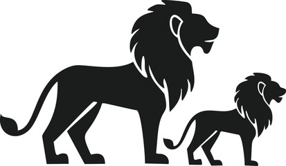 Two lions black silhouette white