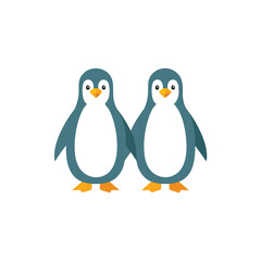 Naklejka premium Two cute teal penguins standing together white orange