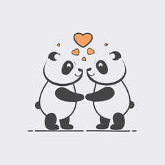 Two pandas embracing with hearts above love cute