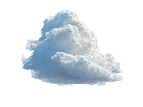 Fluffy Cumulus Cloud with Blue Sky Hues Isolated on Black Background white, Isolated, Png Transparent Background