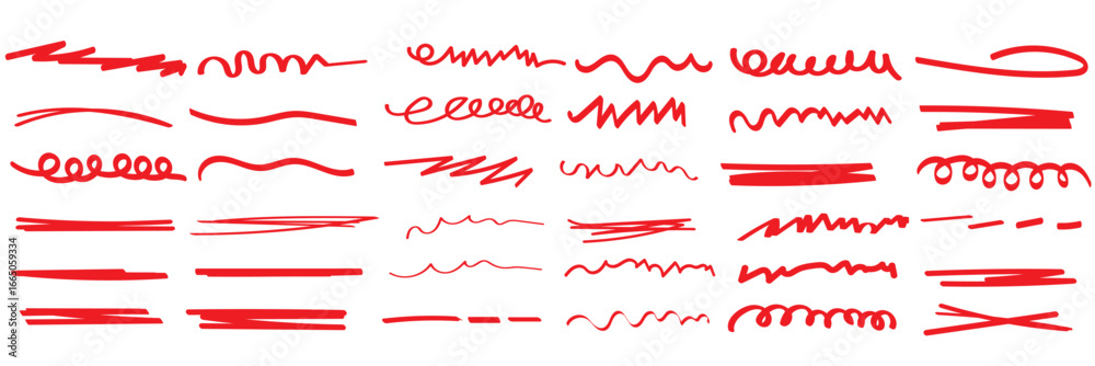 Canvas Prints red line pen strokes, shapes, highlight underline lines isolated on white background. simple charcoa