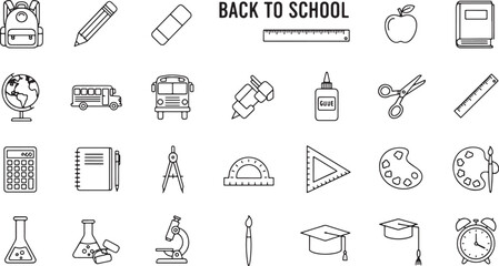 Back to School Outline Icons Set for Education Design