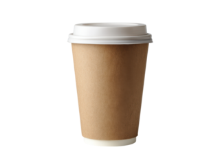 Brown paper coffee cup with white lid isolated on black background image, Isolated, Png Transparent Background