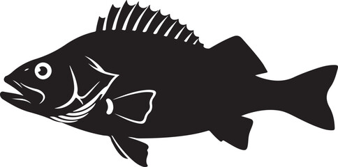 Black silhouette of a perch fish on a white background