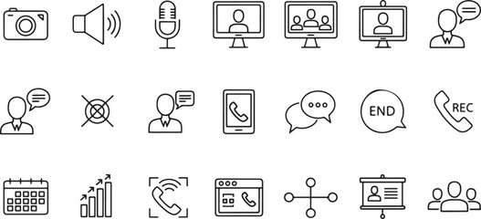 Collection of modern communication and technology icons for digital platforms and online collaboration