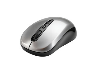 Silver and black computer mouse with scroll wheel isolated on black background technology device 1, Isolated, Png Transparent Background