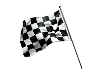 Waving checkered racing flag on a pole against a black background motorsport competition, Isolated, Png Transparent Background