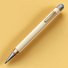 Elegant cream and gold writing instrument on yellow background pencil silver