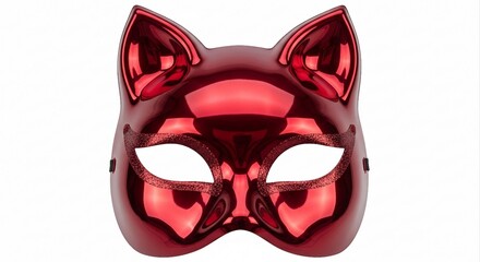 Red cat mask on white background