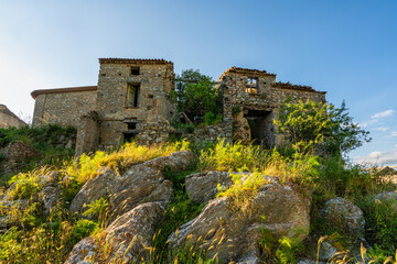 Ruins of the medieval village of San Severino da Centola. Near Palinuro, Cilento, Campania, Italy.