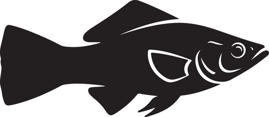 Black silhouette of a fish with detailed fins and eye