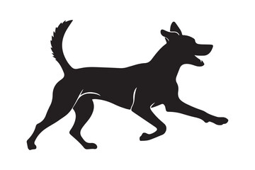 Happy silhouette of a dog running with its mouth open
