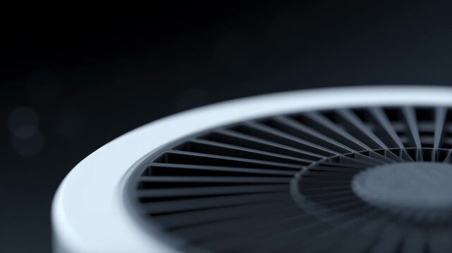 Air purifier top vent close up showing animated bacteria icons floating, symbolizing clean air, disinfection, and bacteria purification process