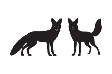 Two black fox silhouettes standing against a white background