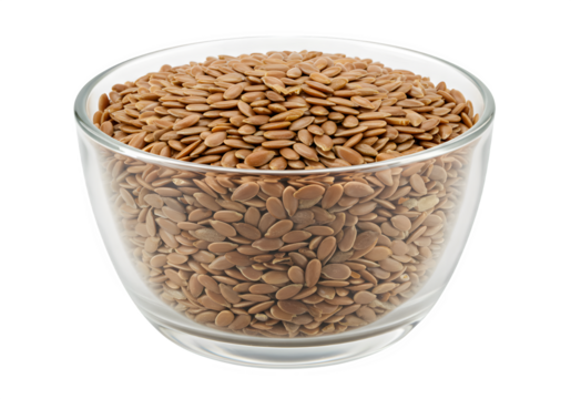 Bowl of Flax Seeds isolated on white or transparent background. PNG