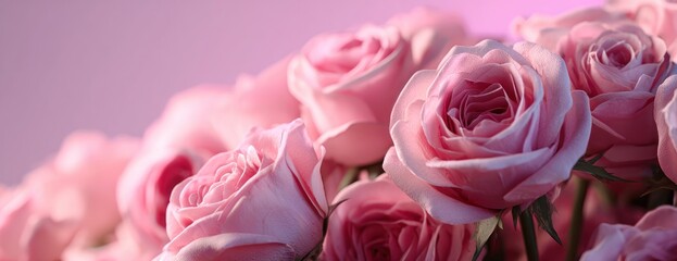 Fototapeta premium Close-up view of a bouquet of delicate pink roses.