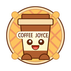 Cute Coffee Cup Mascot Logo Vector Illustration with Retro Typography t-shirt design, easily editable and scalable.