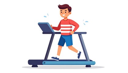 A cheerful young person enjoys a workout on a treadmill.