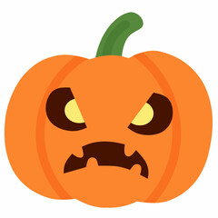 Scary Halloween pumpkin with angry glowing eyes and sharp mouth jack o lantern illustration.