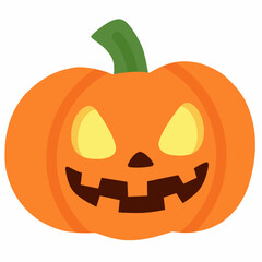 Creepy Halloween pumpkin with glowing triangle eyes and crooked scary smile jack o lantern.