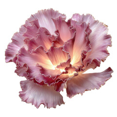 Close-up of a vibrant, ruffled flower.  Soft pink and light highlights