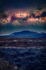 Milky Way core over a mountain in Iceland's rugged wilderness landscape