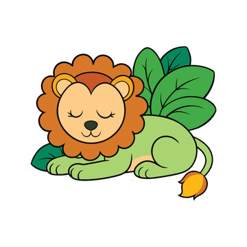 Cute lion slep cartoon drawing with a funny animal illustration and apple design