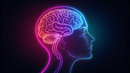 Neon Outline of Human Brain and Head Profile image