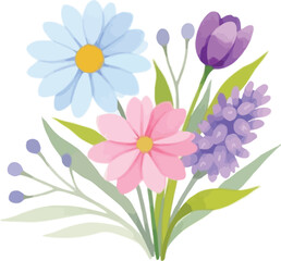 Watercolor floral bouquet with daisy tulip and hyacinth flowers