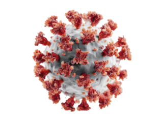 Microscopic spherical virus with red spikes and grey body image, Isolated, Png Transparent Background