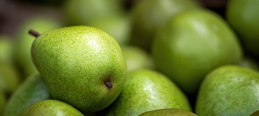 The Pear Closeup Showing Fresh Green Fruit Texture Piled for Food Photography