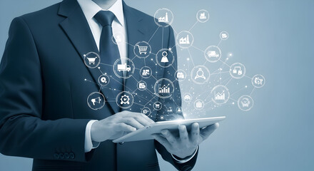 Businessman using tablet digital technology network global business connection