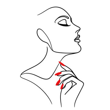 woman face line art with red nails clip art preview