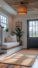 Fototapeta premium Coastal entryway design in black and white wallpaper