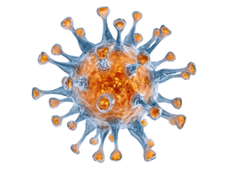 Microscopic orange and blue virus particle with spikes image, Isolated, Png Transparent Background