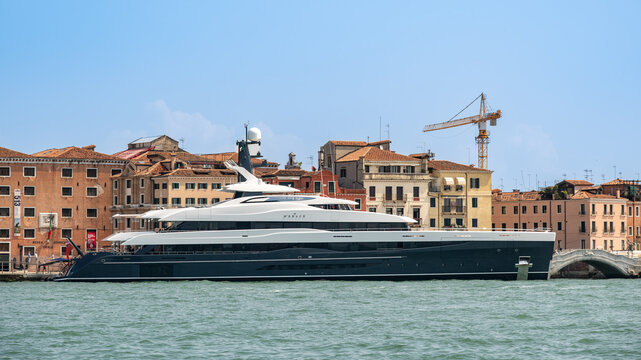 Venice, Italy &ndash; June 22, 2025: M&rsquo;Brace, former Elandess, the luxury superyacht owned by Michael Jordan docked in Venice
