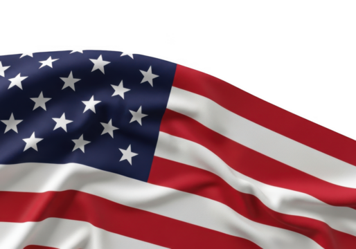 Waving american flag close up isolated on transparent background