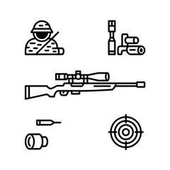Minimalist Military and Weapon Icons – Soldier, Gun, Sniper Rifle, Target, War Symbols