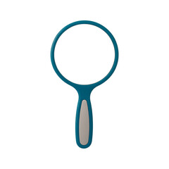 Teal plastic handheld magnifying glass isolated on transparent background.