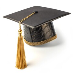 graduation cap and diploma on white background