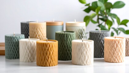 Scented Candles with Home Decor, and White Background.