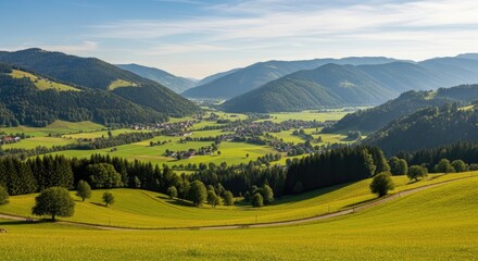 Obraz premium Serene Valley Landscape with Green Hills in Austria