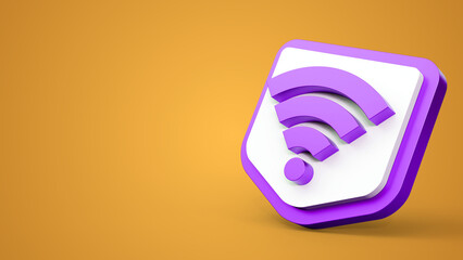 Cybersecurity. Wireless internet or wifi symbol with shiled isolated on yellow background. Purple wifi icon on a shield. Internet security. WiFi secure concept with copyspace.