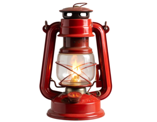 Antique Red Kerosene Lamp Glowing, Isolated on Transparent Background, Evoking Vintage Charm
