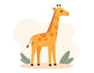 Fototapeta premium Cute cartoon giraffe in a landscape setting