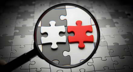 Find the Missing Piece Solve Your Business Puzzle Magnifying Glass Puzzle Solution Success Strategy